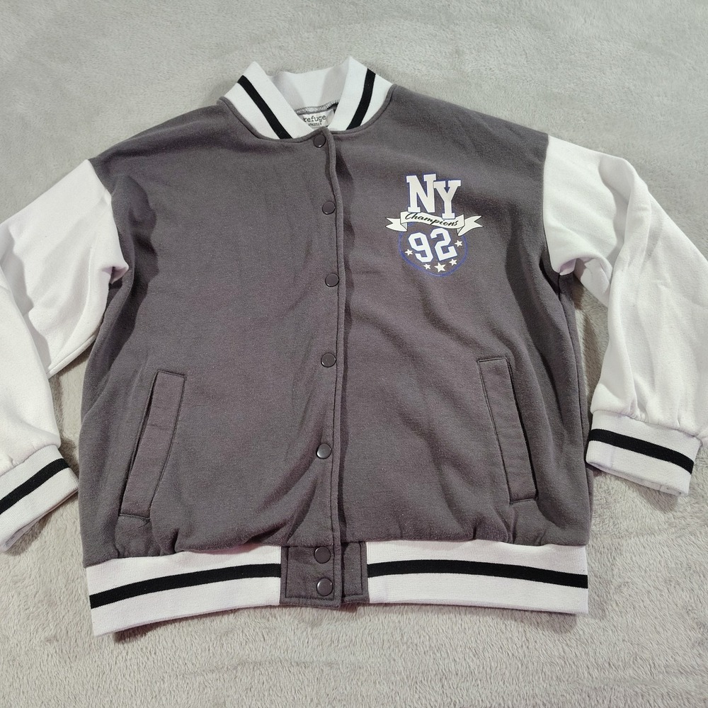 Refuge Athletics Varsity Jacket Men M Black‎ Sweatshirt Snap NY Champions 1992